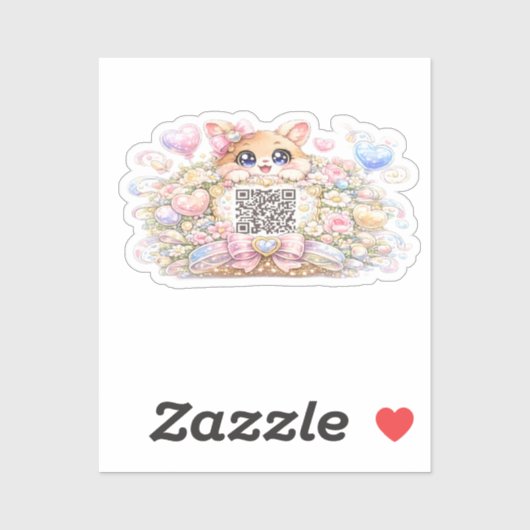 Moe Kawaii Aangepaste QR Code Kat Pastel Roze Bloe Sticker (Vel)