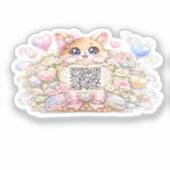 Moe Kawaii Aangepaste QR Code Kat Pastel Roze Bloe Sticker (Voorkant)