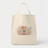 Moe Kawaii Aangepaste QR Code Kat Pastel Roze Bloe Tote Bag (Voorkant)