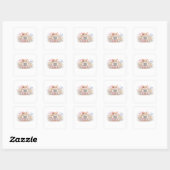 Moe Kawaii Aangepaste QR Code Kat Pastel Roze Bloe Vierkante Sticker (Vel)