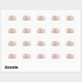 Moe Kawaii Aangepaste QR Code Kat Pastel Roze Bloe Vierkante Sticker (Vel)