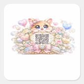 Moe Kawaii Aangepaste QR Code Kat Pastel Roze Bloe Vierkante Sticker (Voorkant)