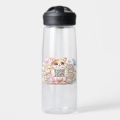 Moe Kawaii Aangepaste QR-code Kat Pastel Roze Bloe Waterfles (Voorkant)