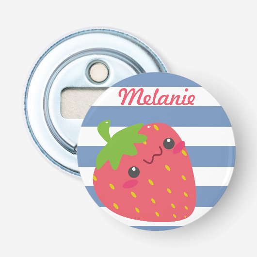 Moe kawaii aardbei gestreepte gepersonaliseerde button flesopener (Voorkant)