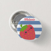 Moe kawaii aardbei gestreepte gepersonaliseerde ronde button 3,2 cm (Voorkant /achterkant)