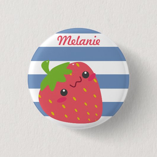 Moe kawaii aardbei gestreepte gepersonaliseerde ronde button 3,2 cm (Voorkant)