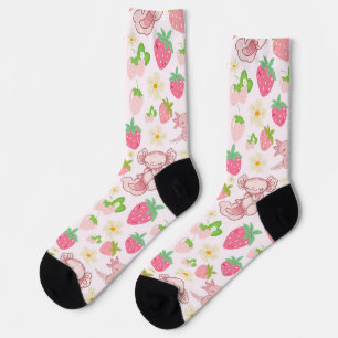 Moe Kawaii Axolotl & Aardbei Naadloos Patroon Sokken