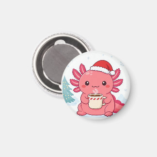 Moe Kawaii Axolotl Kerst Koffie Ronde Sleutelhange Magneet