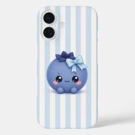 Moe kawaii bosbes op blauwe strepen telefoonhoesje iPhone 16 hoesje