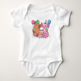 Moe kawaii capybara en axolotl verjaardagsfeestje romper