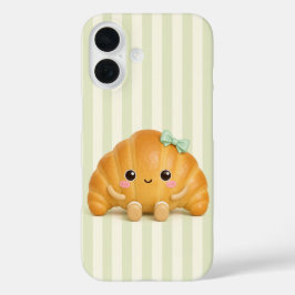 Moe kawaii croissant op salie groene strepen telef iPhone 16 hoesje
