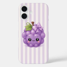 Moe kawaii druif op paarse strepen telefoonhoes