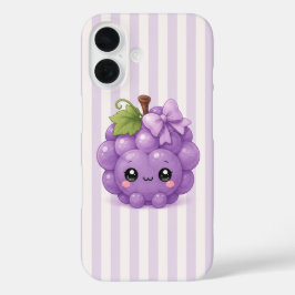Moe kawaii druif op paarse strepen telefoonhoes iPhone 16 hoesje