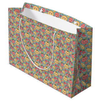 Moe Kawaii Fruitpatroon Giftzak | Kleurrijke Kar Groot Cadeauzakje