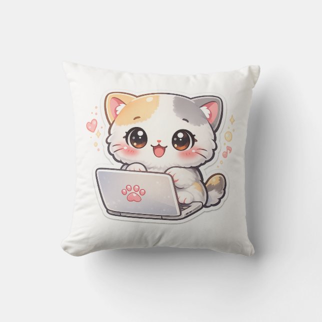 Moe Kawaii Kat Kussen – Schattige Chibi Kitty Scho (Voorkant)