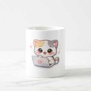 Moe kawaii kat werkt aan laptop koffiemok - Leuk