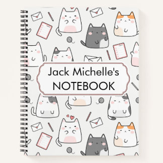 Moe kawaii kattenpatroon in wit roze en grijs notitieboek