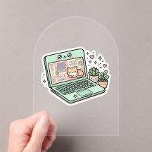 Moe Kawaii Ontspannen Sfeer Laptop Kat Potted PSti