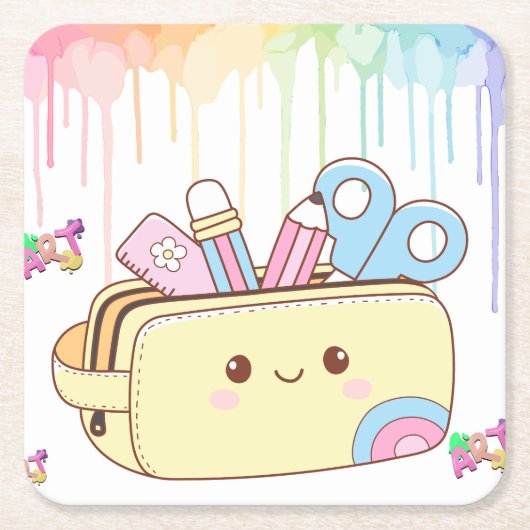 Moe Kawaii Potloodetui Kartonnen Onderzetters (Voorkant)