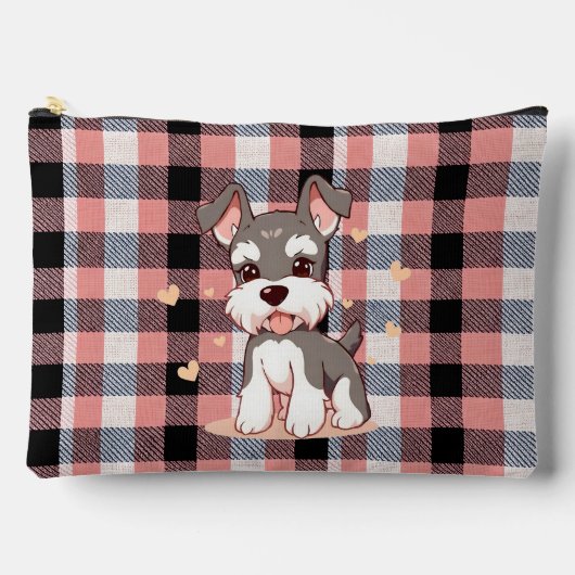 Moe Kawaii Schnauzer Hond Roze Buffalo Plaid Etui (Voorkant)