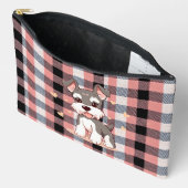 Moe Kawaii Schnauzer Hond Roze Buffalo Plaid Etui (Open)