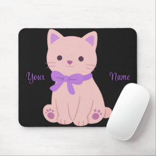 Moe kawaii zittende kat paarse strik aangepaste mu muismat