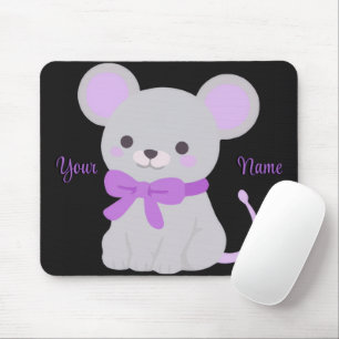 Moe Kawaii Zittende Muis Paarse Strik Custom Muis Muismat