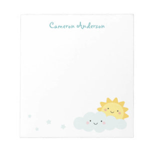 Moe kawaii zon en wolk gepersonaliseerde naam teks notitieblok