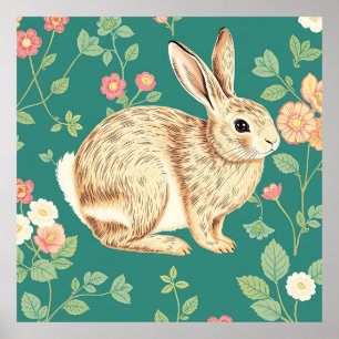 Moe Konijn Bloem Motief in Blauwgroen Poster