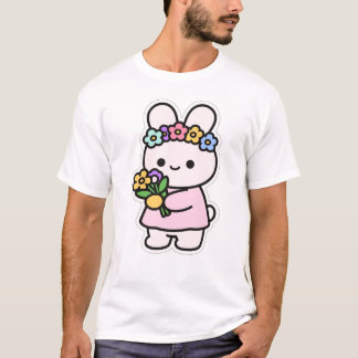Moe Konijn Bloemenkrans Lente Boeket Kawaii T-shirt