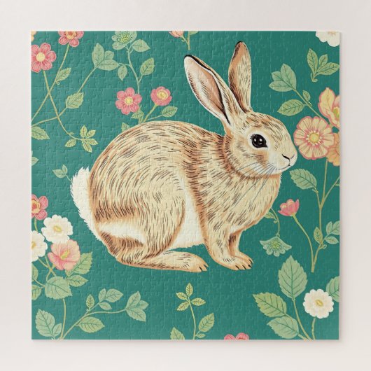 Moe Konijn Bloemmotief Teal Kleur Legpuzzel (Verticaal)