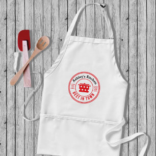 Moe logo van rode kookpot voor de keuken standaard schort