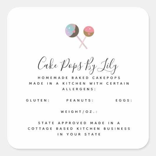 Moe logo voor Cakepop Thuis voedselbedrijf Vierkante Sticker (Voorkant)