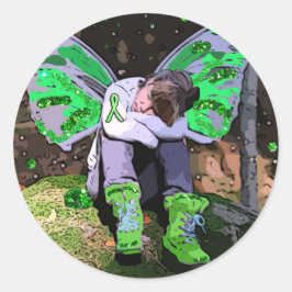 Moe Lyme-ziekte Krijger met Engelen Vleugels Knop Ronde Sticker