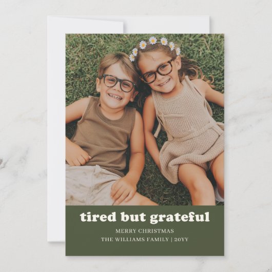 Moe maar dankbaar Grappig Familie Foto Kerstmis Feestdagenkaart (Voorkant)