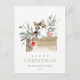 Moe moderne waterverf Meowy kerstdoos kat Feestdagenkaart