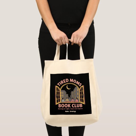 Moe moeders boekenclub loopt op koffie en chaos tote bag (Voorkant (product))