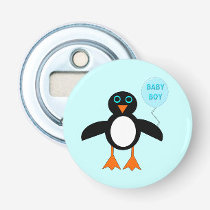 Moe opening voor flesopener van een blauwe pinguïn button flesopener