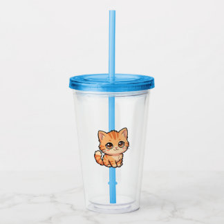 Moe Oranje Tabby Poes Acryl Fles Drinkbeker