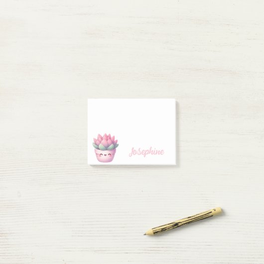 Moe potje met vetplant en meisjesnaam post-it® notes (Op bureau)