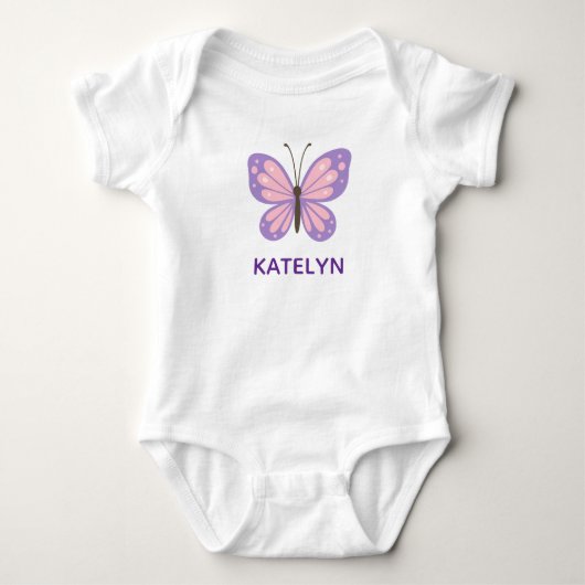 Moe Purper Roze Vlinder Persoonlijke Naam Baby Romper (Voorkant)