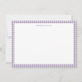 Moe Retro Lavendel Gingham Plaid Gepersonaliseerd Notitiekaartje (Voorkant)