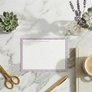 Moe Retro Lavendel Gingham Plaid Gepersonaliseerd Notitiekaartje