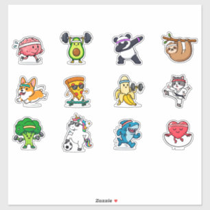 Moe Set Sticker Eten Dieren Fitness 🥑