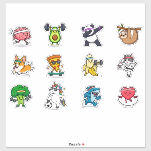 Moe Set Sticker Eten Dieren Fitness 🥑 (Vel)