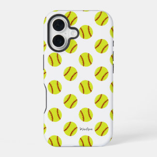 Moe softballpatroon met gepersonaliseerde naam iPhone 16 hoesje