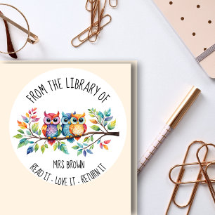 Moe stickerboekliefhebber met uil   Whimsisch leze Ronde Sticker
