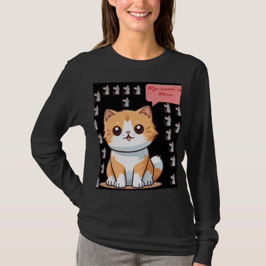 Moe T-shirt met Cartoonkat en tekst "Mijn naam is (Voorkant)