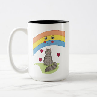 Moe Uitblinkende Kat onder Lachende Regenboog Koff Tweekleurige Koffiemok
