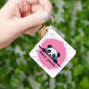 Moe Uitkijkende Baby Panda Vierkante Sleutelhanger